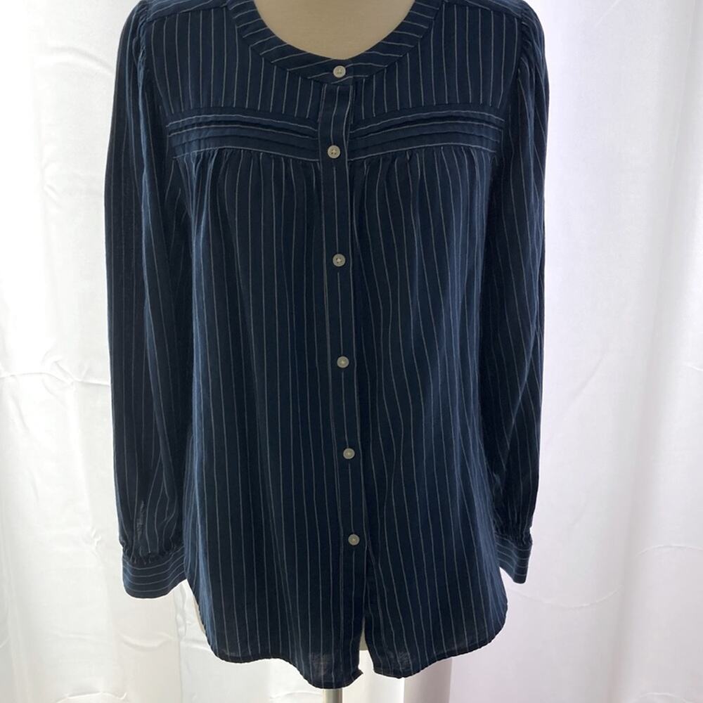 Loft Blue and White Striped Top Blouse Shirt Size S